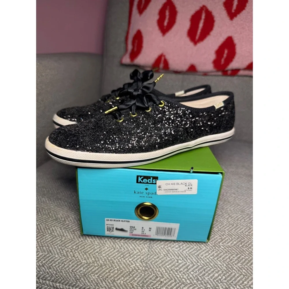 Keds x Kate Spade New York Black Glitter Champion Sneakers Women's 8M